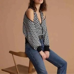 NWT Maeve Anthropologie Floral Sweater Shrug XL Black and white